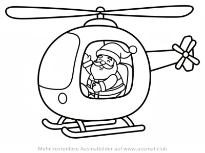 Weihnachtsmann im Hubschrauber Ausmalbild