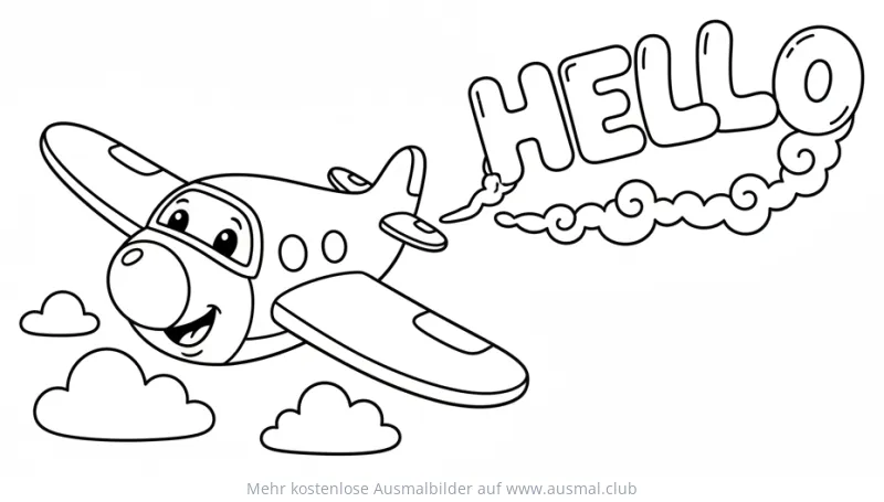Flugzeug mit "HELLO" Schriftzug Ausmalbild