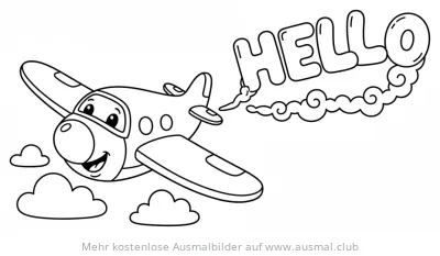 Flugzeug mit "HELLO" Schriftzug Ausmalbild