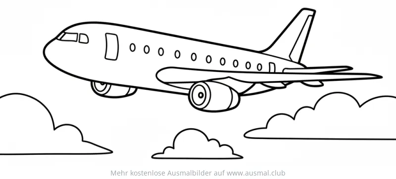 Passagierflugzeug Ausmalbild im Flug mit Wolken