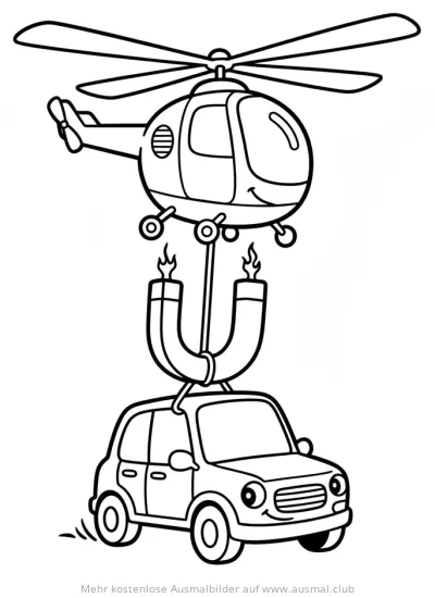 Hubschrauber zieht Auto mit Magnet Ausmalbild