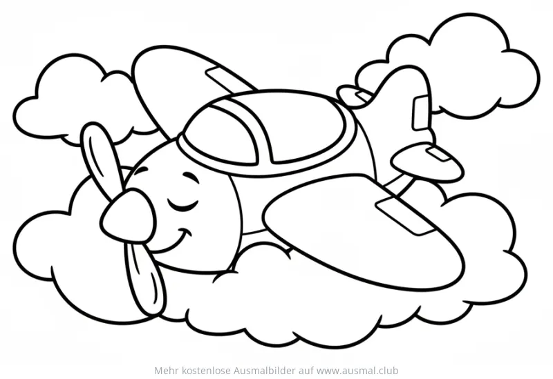 Schlafendes Flugzeug Ausmalbild auf Wolken