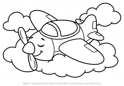 Schlafendes Flugzeug Ausmalbild auf Wolken