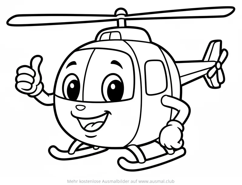 Freundlicher Hubschrauber mit Daumen hoch Ausmalbild