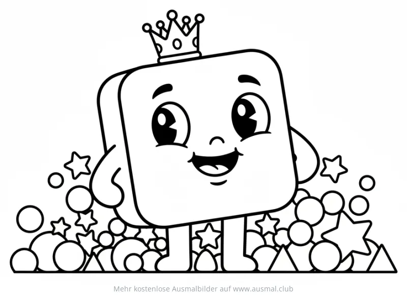 Quadrat mit Krone umgeben von geometrischen Formen Ausmalbild