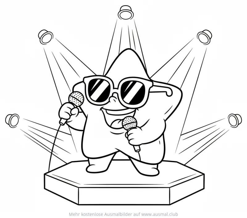 Stern mit Sonnenbrille singt in Mikrofone Ausmalbild