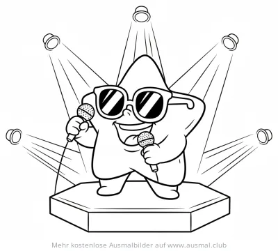 Stern mit Sonnenbrille singt in Mikrofone Ausmalbild