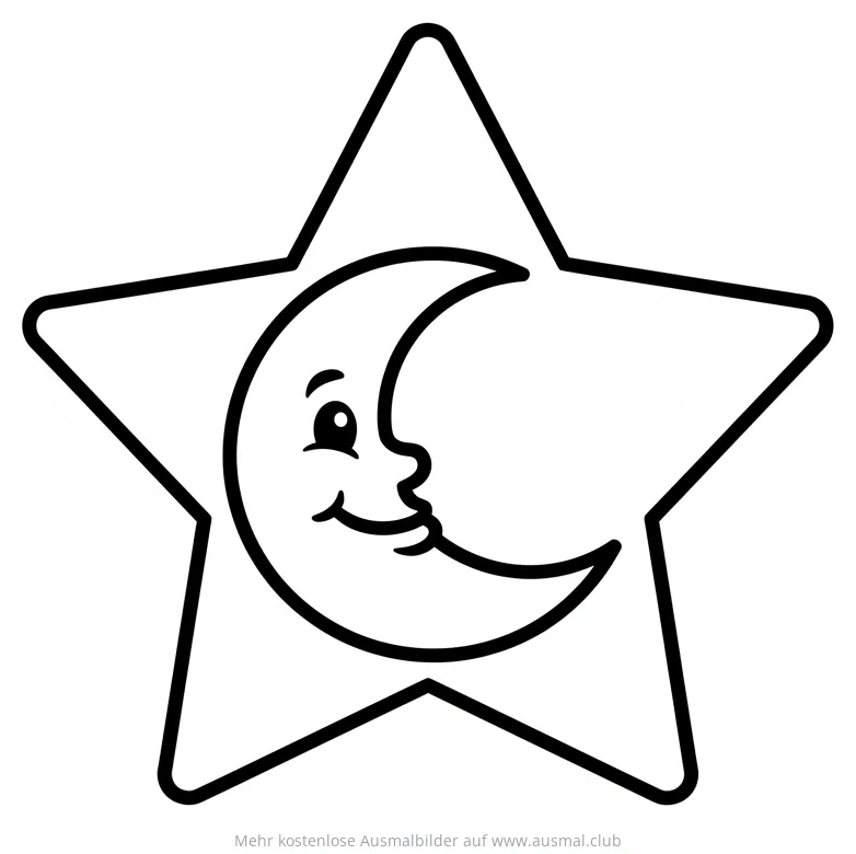 Stern mit Mond Gesicht Ausmalbild
