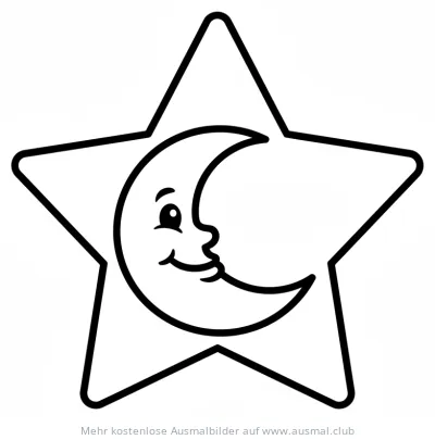 Stern mit Mond Gesicht Ausmalbild