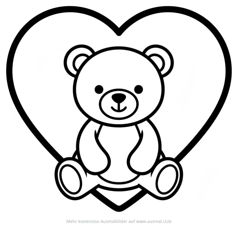 Teddybär im Herz Ausmalbild