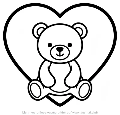Teddybär im Herz Ausmalbild