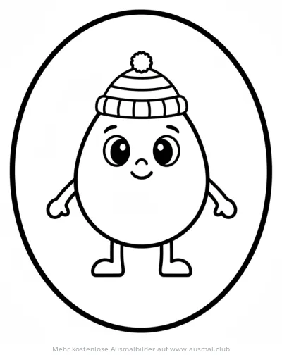 Oval mit Gesicht und Mütze Ausmalbild