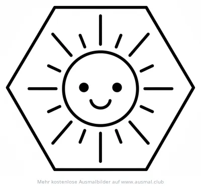 Freundliche Sonne im Siebeneck Ausmalbild