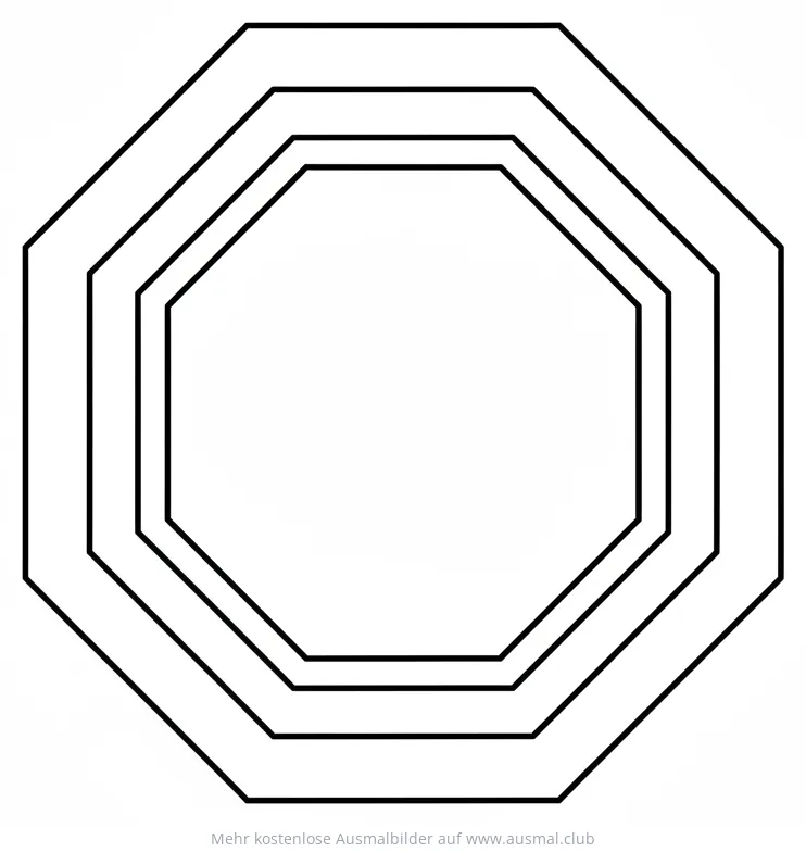 Achteck Ausmalbild mit drei ineinander liegenden Achtecken
