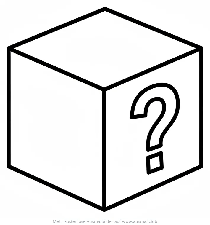 Würfel Ausmalbild mit Fragezeichen