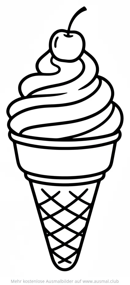 Eiswaffel mit Kirsche Ausmalbild