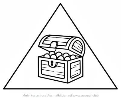 Pyramide mit geöffneter Schatztruhe voller Gold Ausmalbild