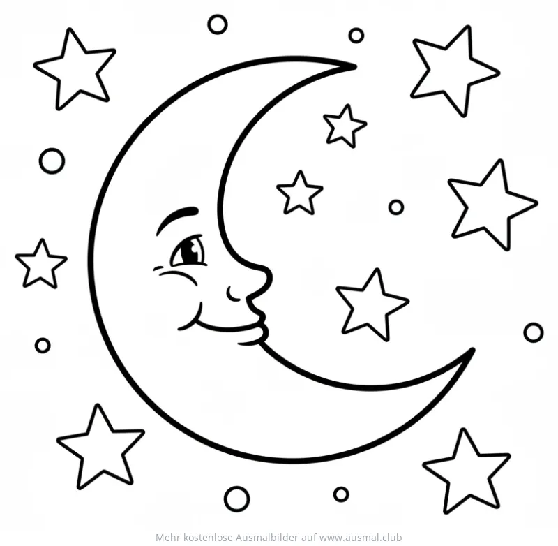 Freundliche Mondsichel mit Gesicht Ausmalbild