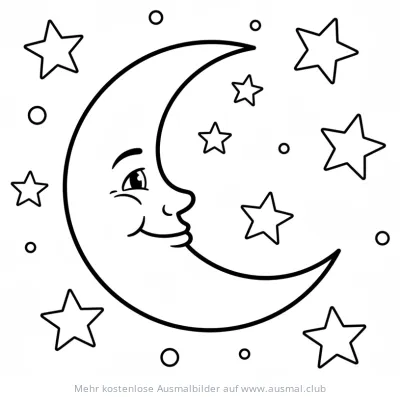 Freundliche Mondsichel mit Gesicht Ausmalbild