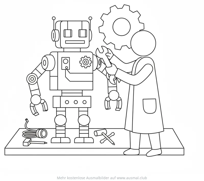 Wissenschaftler repariert Roboter Ausmalbild