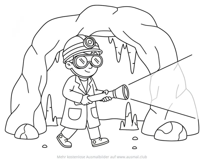 Forscher mit Lampe in Höhle Ausmalbild