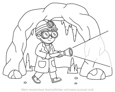 Forscher mit Lampe in Höhle Ausmalbild