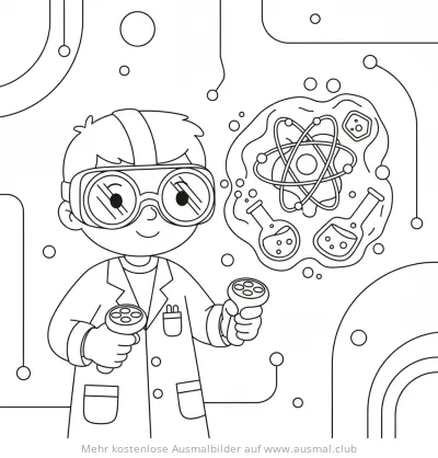 Forscher mit VR-Brille und Laborausrüstung Ausmalbild