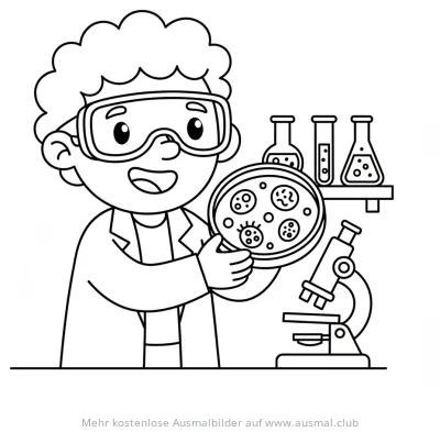 Forscher mit Schutzbrille und Petrischale Ausmalbild