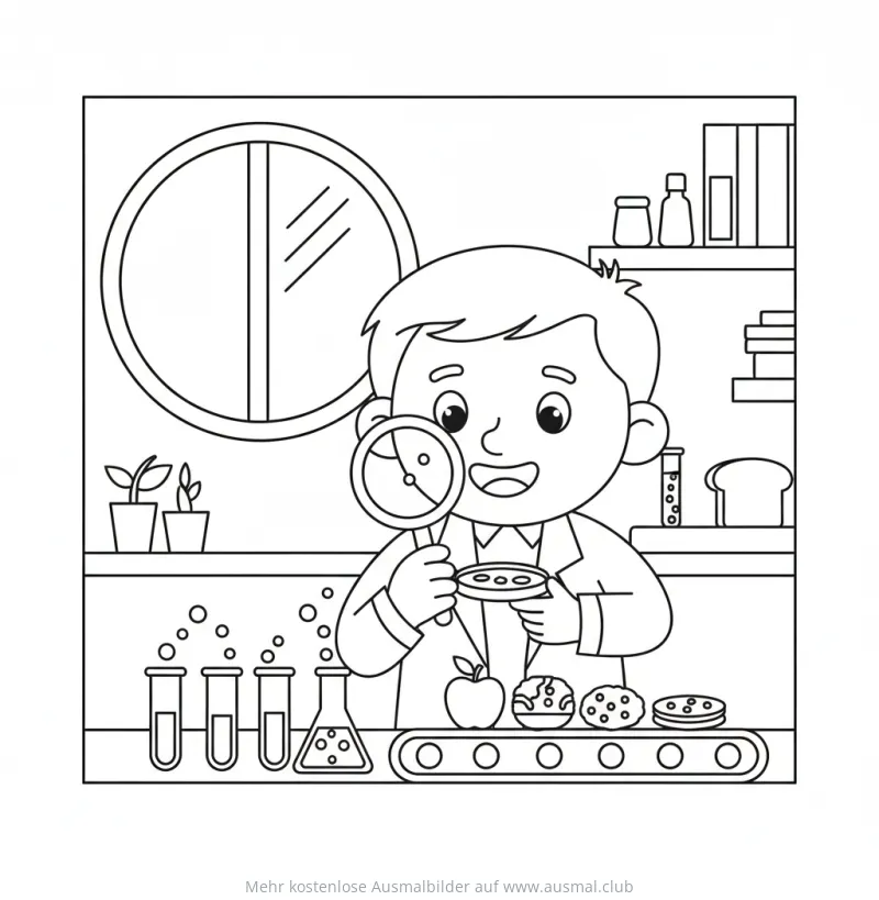 Forscher untersucht Lebensmittel mit Lupe Ausmalbild