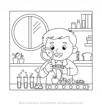 Forscher untersucht Lebensmittel mit Lupe Ausmalbild