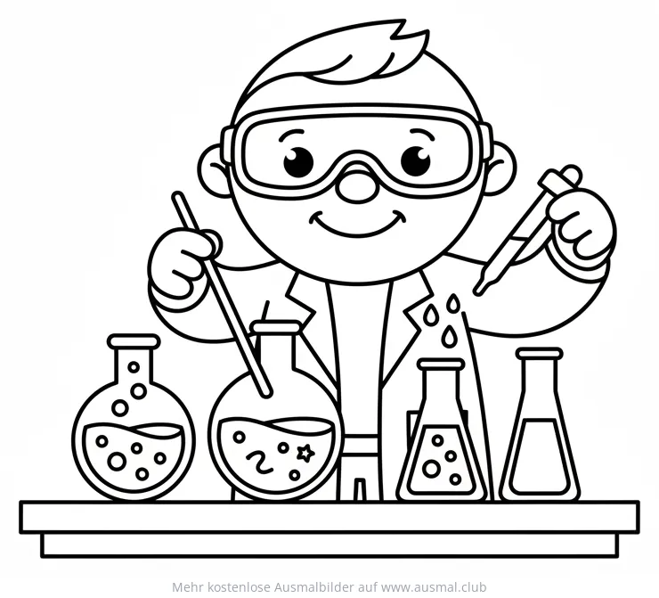 Chemiker mit Reagenzgläsern Ausmalbild