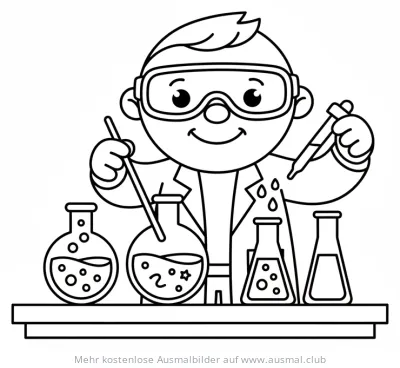 Chemiker mit Reagenzgläsern Ausmalbild