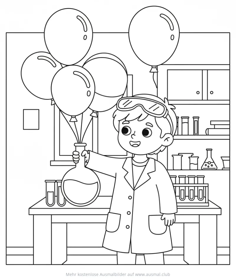 Forscher mit Ballons im Labor Ausmalbild
