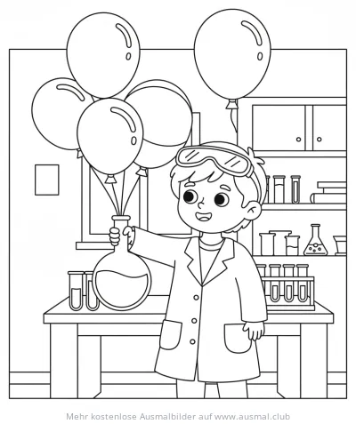 Forscher mit Ballons im Labor Ausmalbild