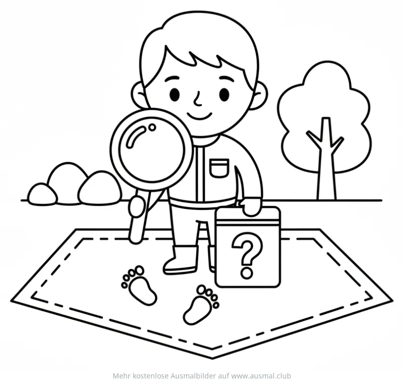 Forensiker mit Lupe und Fragezeichen-Koffer Ausmalbild