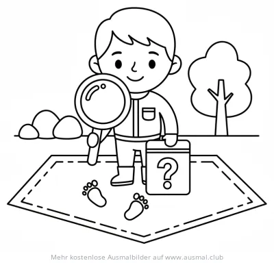 Forensiker mit Lupe und Fragezeichen-Koffer Ausmalbild