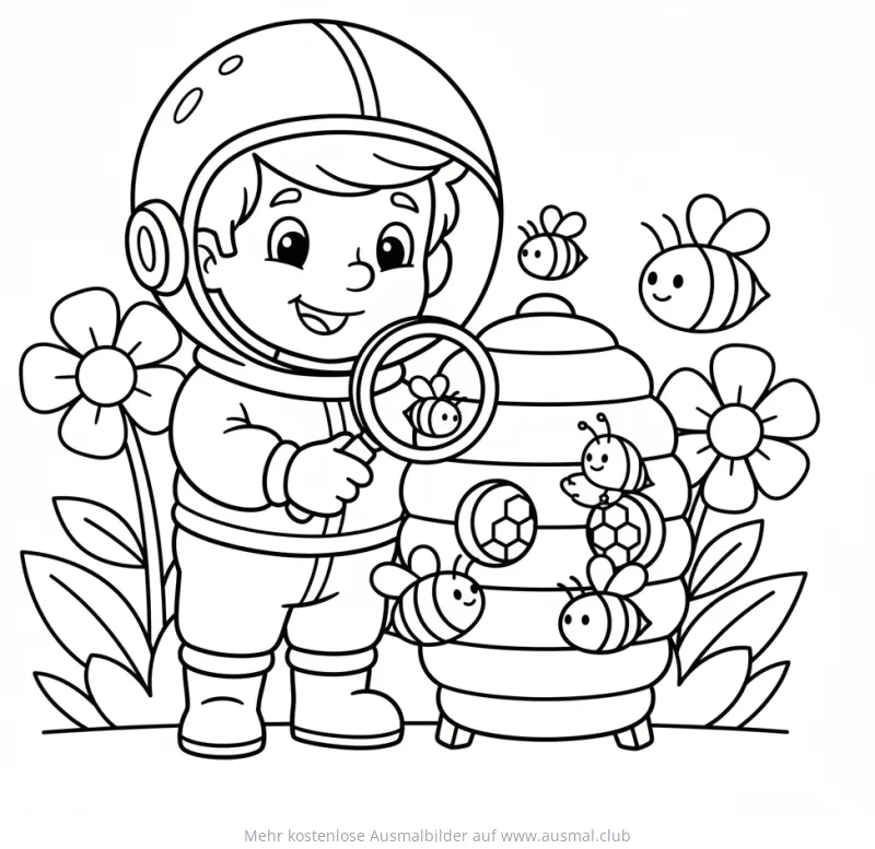 Forscher untersucht Bienenstock mit Lupe Ausmalbild