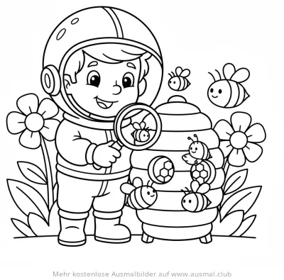 Forscher untersucht Bienenstock mit Lupe Ausmalbild