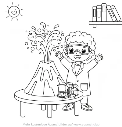 Junge Forscher mit Vulkan Ausmalbild