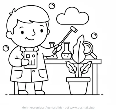 Forscher mit Tablet und Laborausstattung Ausmalbild