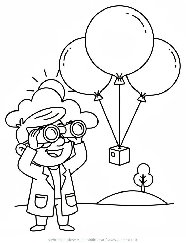 Forscher mit Fernglas beobachtet Wetterballons Ausmalbild