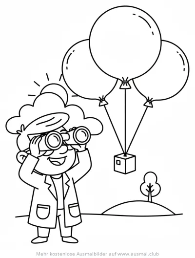 Forscher mit Fernglas beobachtet Wetterballons Ausmalbild