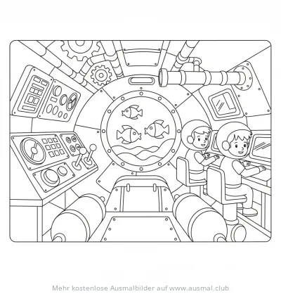 U-Boot Innenraum mit Forschern Ausmalbild