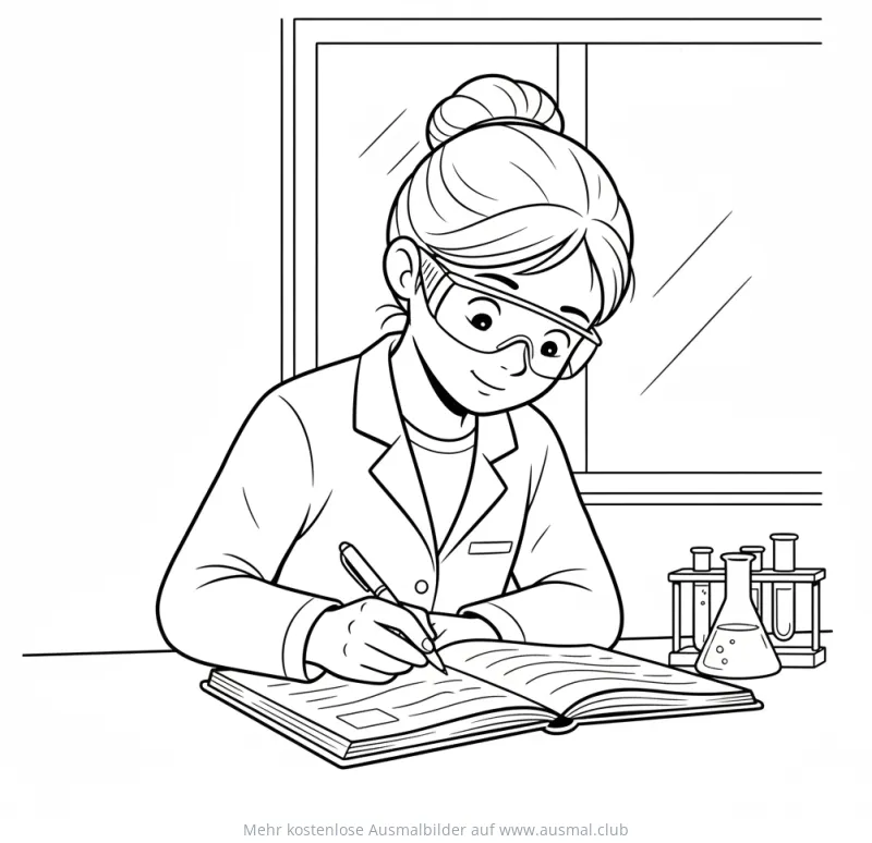 Forscherin im Labor mit Notizen Ausmalbild