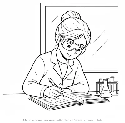 Forscherin im Labor mit Notizen Ausmalbild