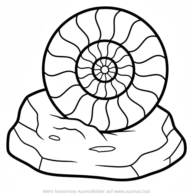 Ammonit auf einem Felsen Ausmalbild