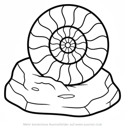 Ammonit auf einem Felsen Ausmalbild