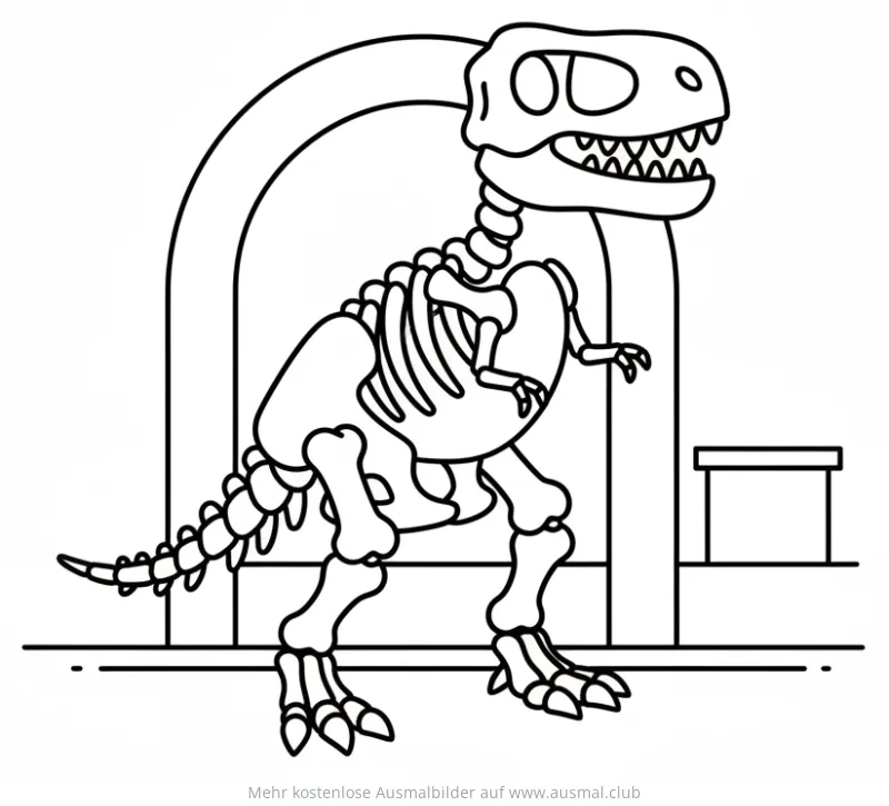 T-Rex Skelett Ausmalbild im Museum