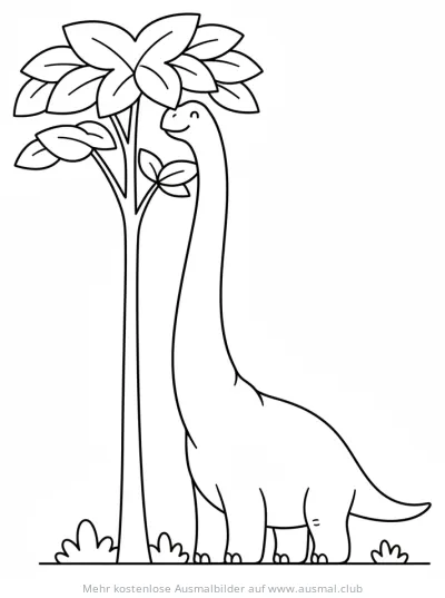 Freundlicher Brachiosaurus unter Baum Ausmalbild