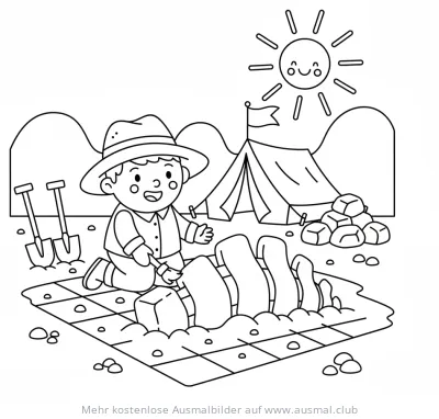 Junge bei Fossilien Ausgrabung Ausmalbild